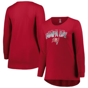 Women's Fanatics Red Tampa Bay Buccaneers Plus Size Measure Distance Scoop Neck Long Sleeve T-Shirt
