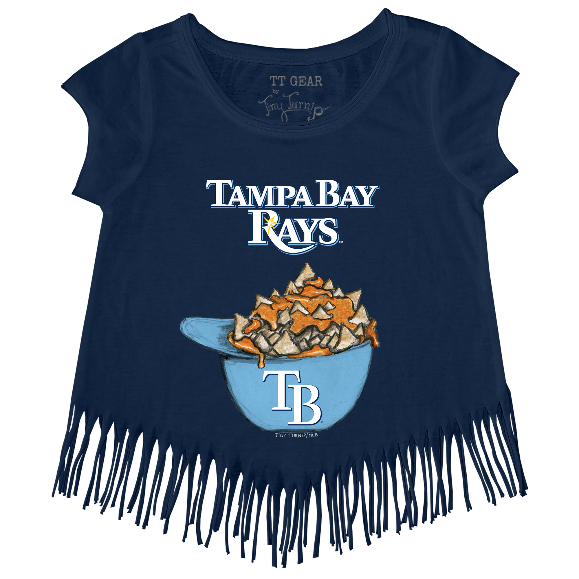 Girls Toddler Tiny Turnip Navy Tampa Bay Rays Nacho Helmet Fringe T-Shirt - Image 6