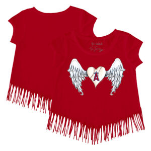 Girls Youth Tiny Turnip Red Los Angeles Angels Angel Wings Fringe T-Shirt