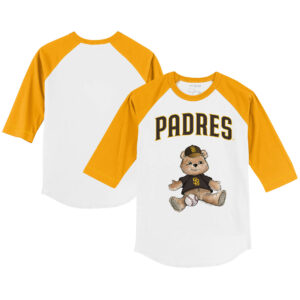 Youth Tiny Turnip White/Gold San Diego Padres Teddy Boy 3/4-Sleeve Raglan T-Shirt