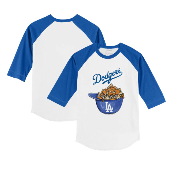 Youth Tiny Turnip White/Royal Los Angeles Dodgers Nacho Helmet 3/4-Sleeve Raglan T-Shirt