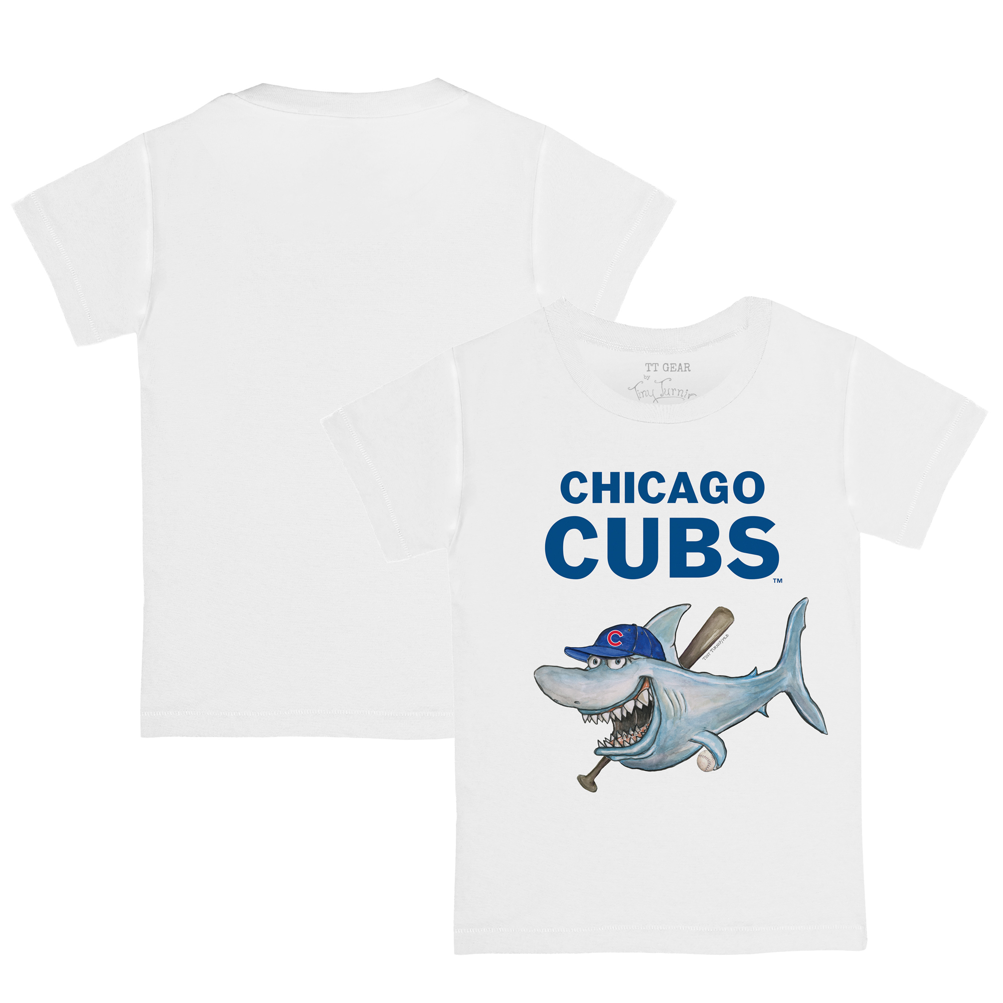 Youth Tiny Turnip White Chicago Cubs Shark Logo T-Shirt - Image 2