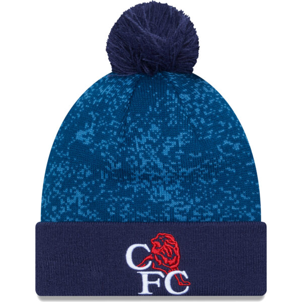 Men's New Era  Blue Chelsea Retro Allover Print Cuffed Knit Hat with Pom