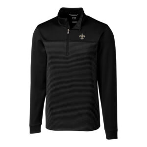 Men's Cutter & Buck Black New Orleans Saints Big & Tall Traverse Stripe Half-Zip Pullover Jacket
