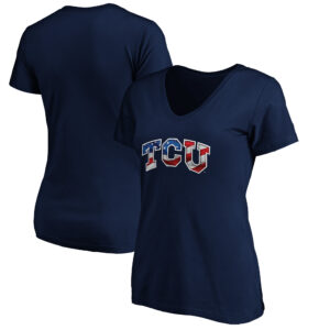 Women's Navy TCU Horned Frogs Banner Wave V-Neck T-Shirt