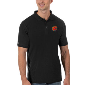 Men's Antigua Black Calgary Flames Legacy Pique Polo