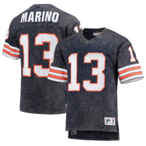 Men's Mitchell & Ness Dan Marino Navy Miami Dolphins Retired Player Name & Number Acid Wash T-Shirt