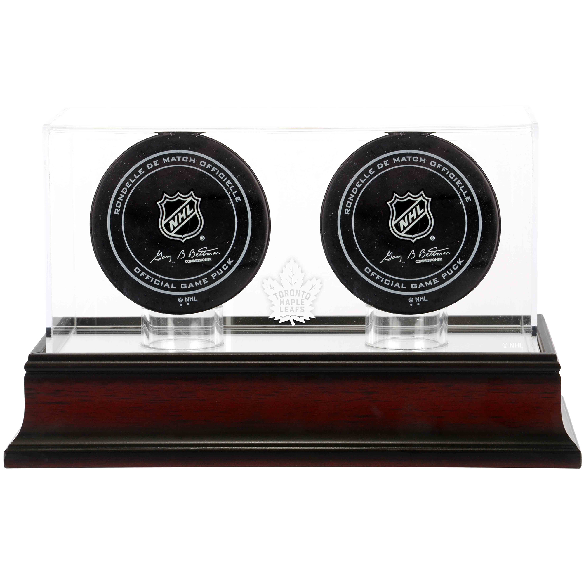 Toronto Maple Leafs Mahogany Two Hockey Puck Logo Display Case