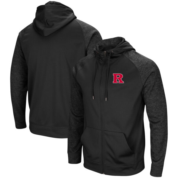 Men's Colosseum Black Rutgers Scarlet Knights Blackout 3.0 Tonal Raglan Full-Zip Hoodie - Image 5