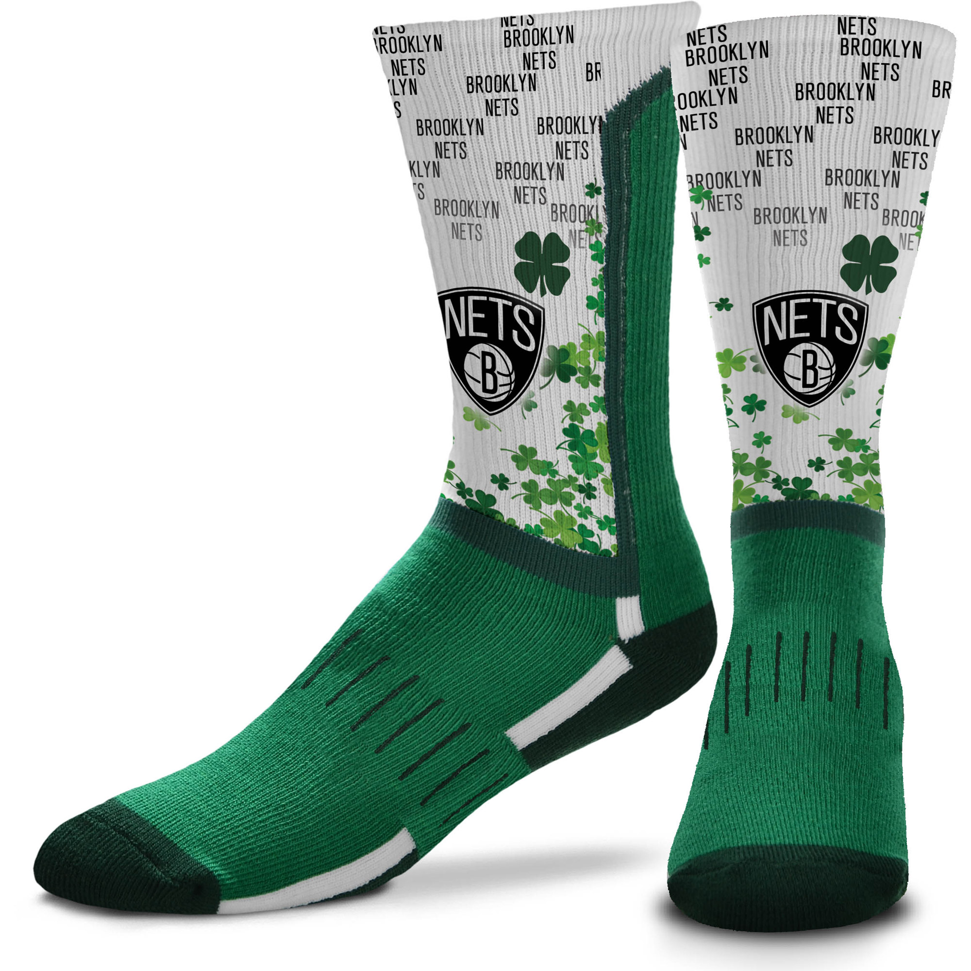 For Bare Feet Brooklyn Nets Four Leaf St. Patrick's Day V-Curve Crew Socks - Image 2