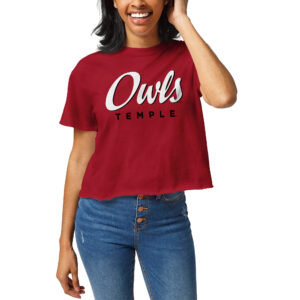 Women's League Collegiate Wear Cherry Temple Owls Clothesline Cropped T-Shirt