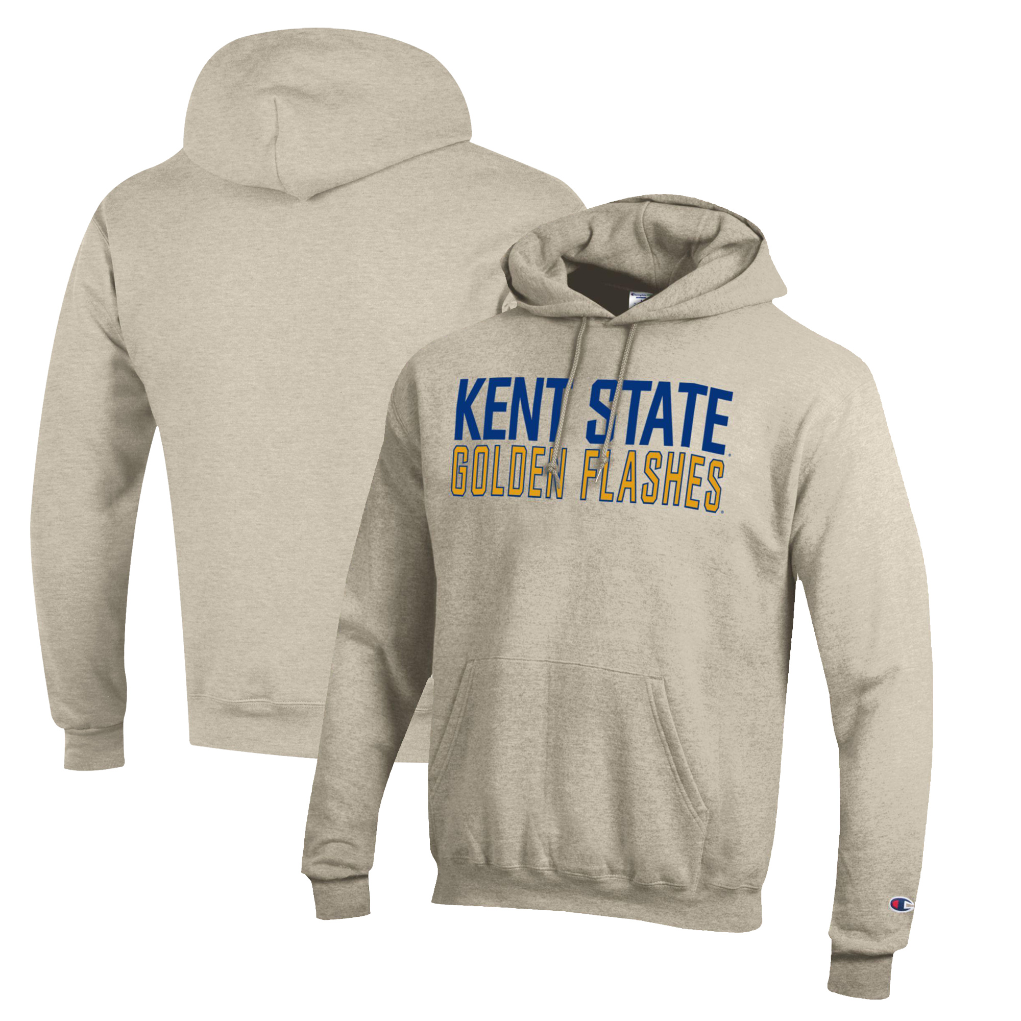 Men's Champion Heathered Oatmeal Kent State Golden Flashes Eco Powerblend Pullover Hoodie - Image 2