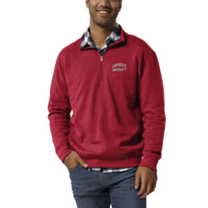 Men's League Collegiate Wear Heathered Cardinal Catholic University Cardinals Heritage Quarter-Zip Pullover Jacket
