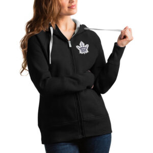 Women's Antigua Black Toronto Maple Leafs Victory Full-Zip Hoodie