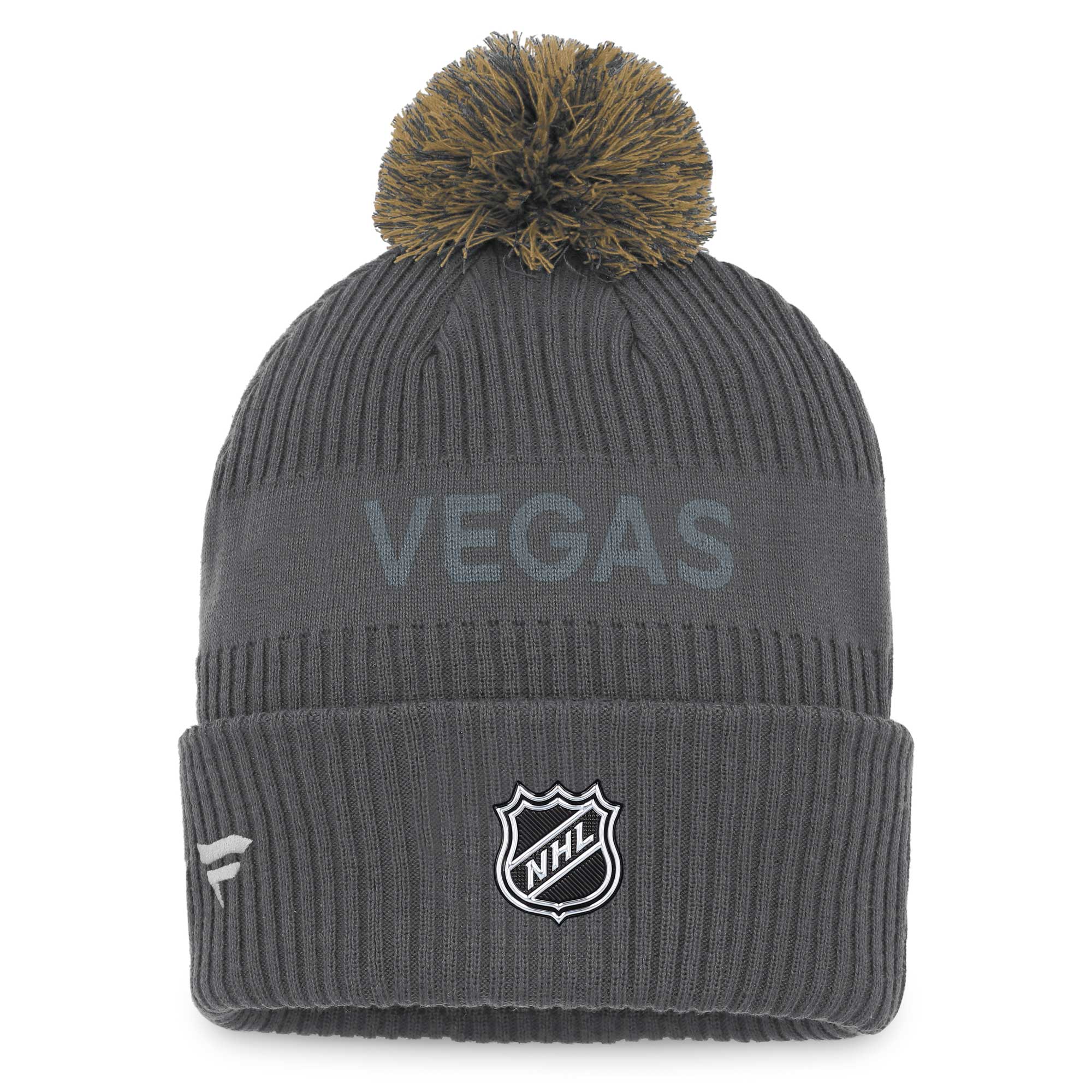 Men's Fanatics Charcoal Vegas Golden Knights Authentic Pro Home Ice Cuffed Knit Hat with Pom - Image 5