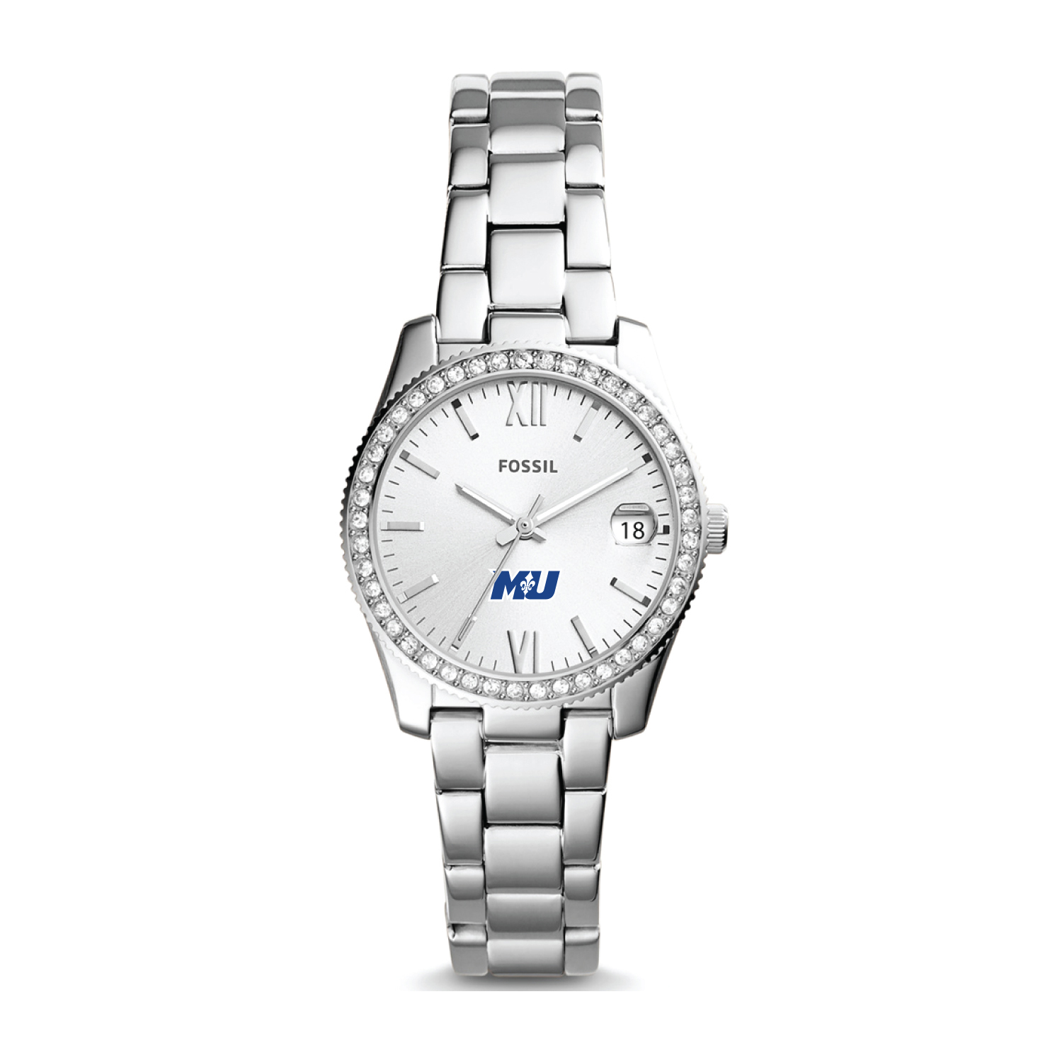 Women's Fossil Silver Marymount Saints Scarlette Mini Three-Hand Date Watch