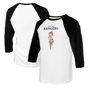 Youth Tiny Turnip White/Black Texas Rangers Triple Scoop Raglan 3/4 Sleeve T-Shirt