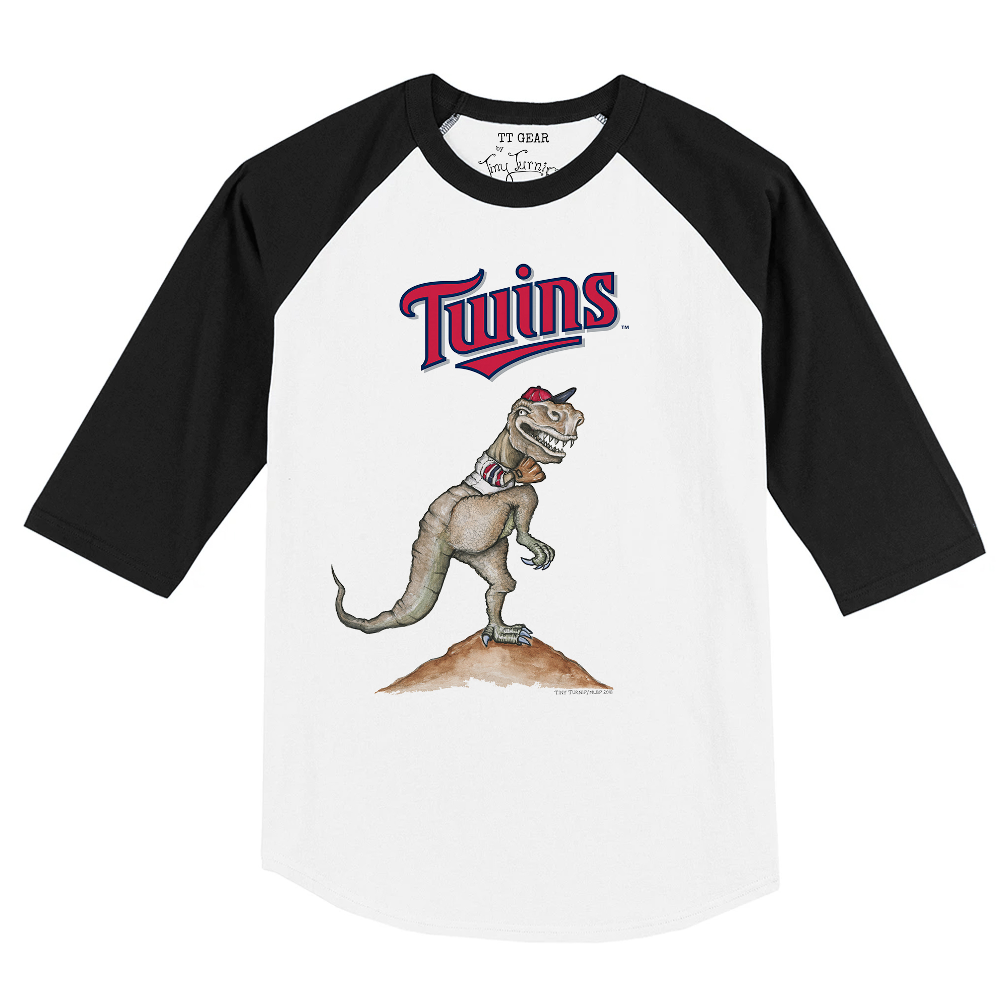 Infant Tiny Turnip White/Black Minnesota Twins TT Rex Raglan 3/4 Sleeve T-Shirt