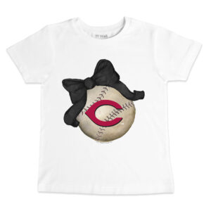 Toddler Tiny Turnip White Cincinnati Reds Baseball Bow T-Shirt