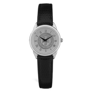 Women's Silver/Black Rochester Yellow Jackets Medallion Leather Wristwatch