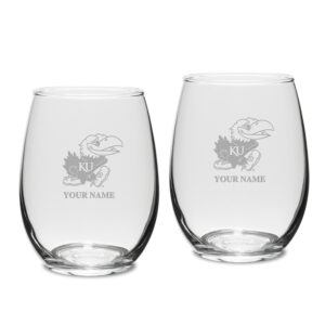Kansas Jayhawks Personalized 15oz. 2-Piece Stemless Wine Glass Set