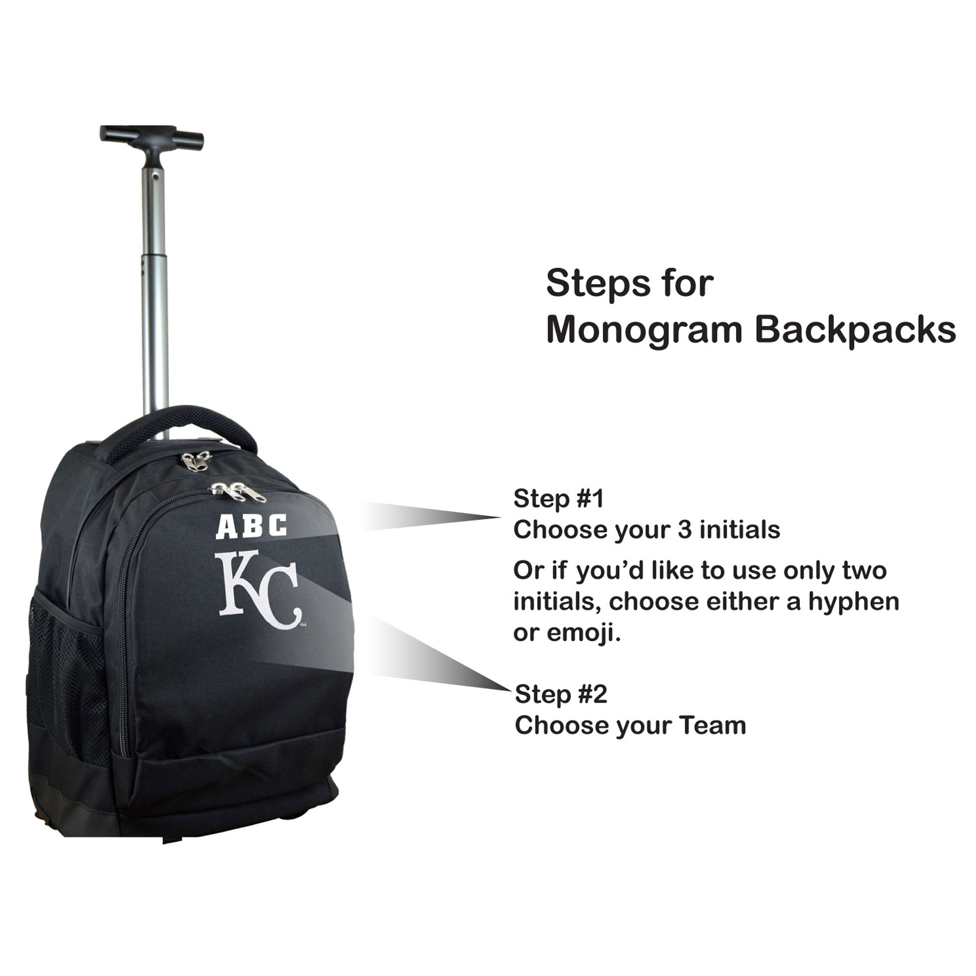 MOJO Black Kansas City Royals 19'' Personalized Premium Wheeled Backpack - Image 5