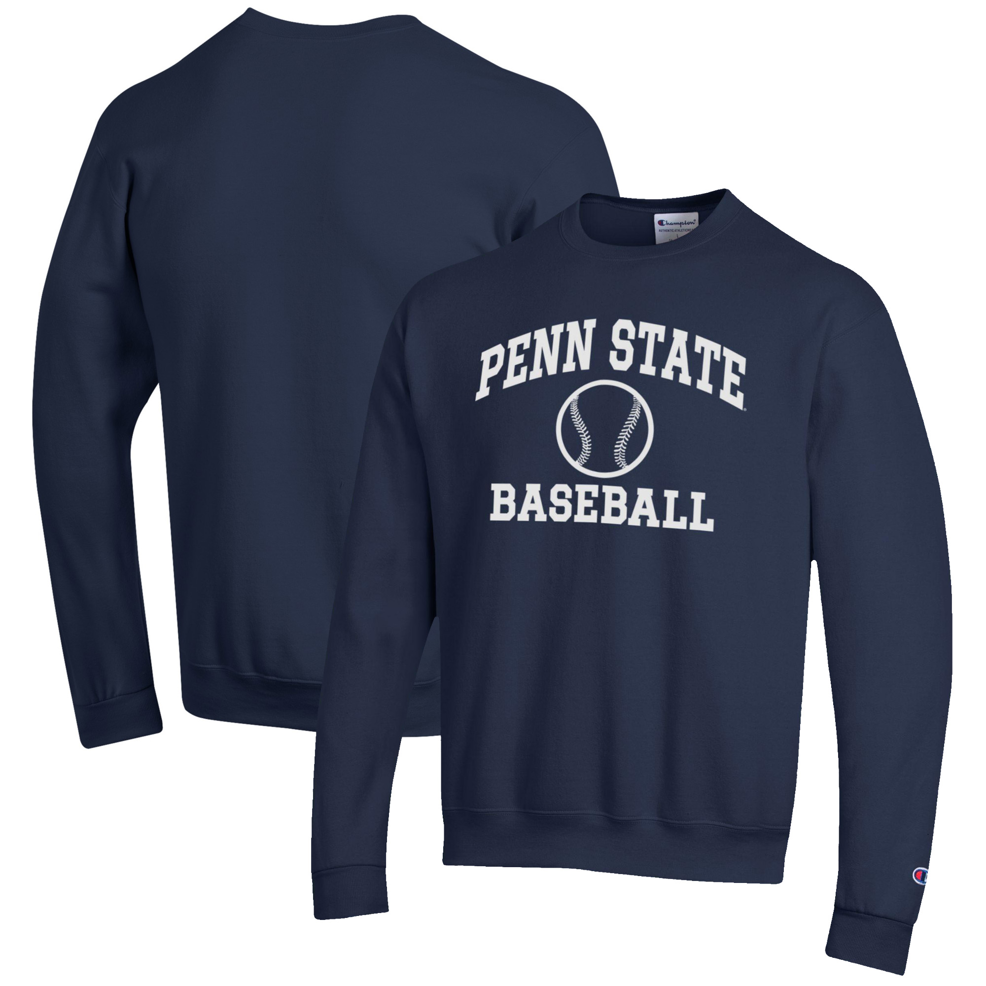 Men's Champion Navy Penn State Nittany Lions Baseball Icon Crewneck Pullover Sweatshirt - Image 2