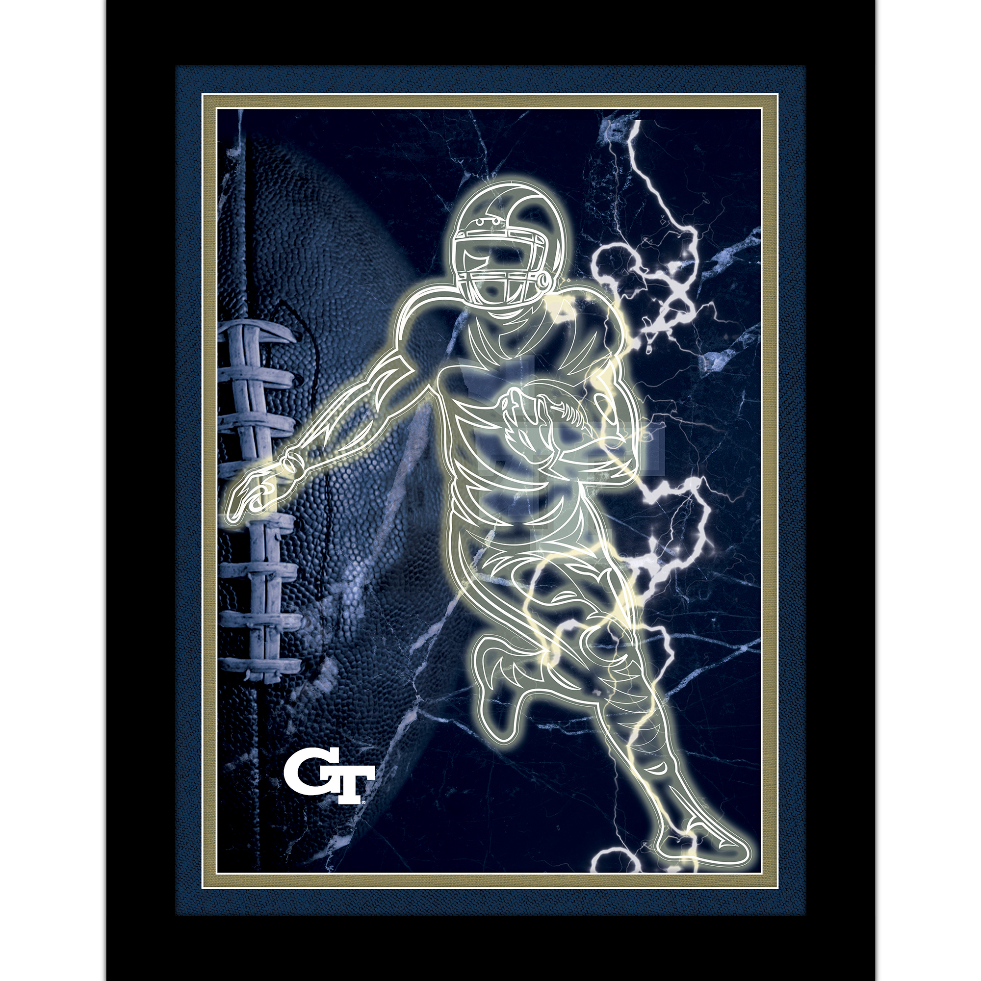 Black Georgia Tech Yellow Jackets 12'' x 16'' Framed Neon Player Print