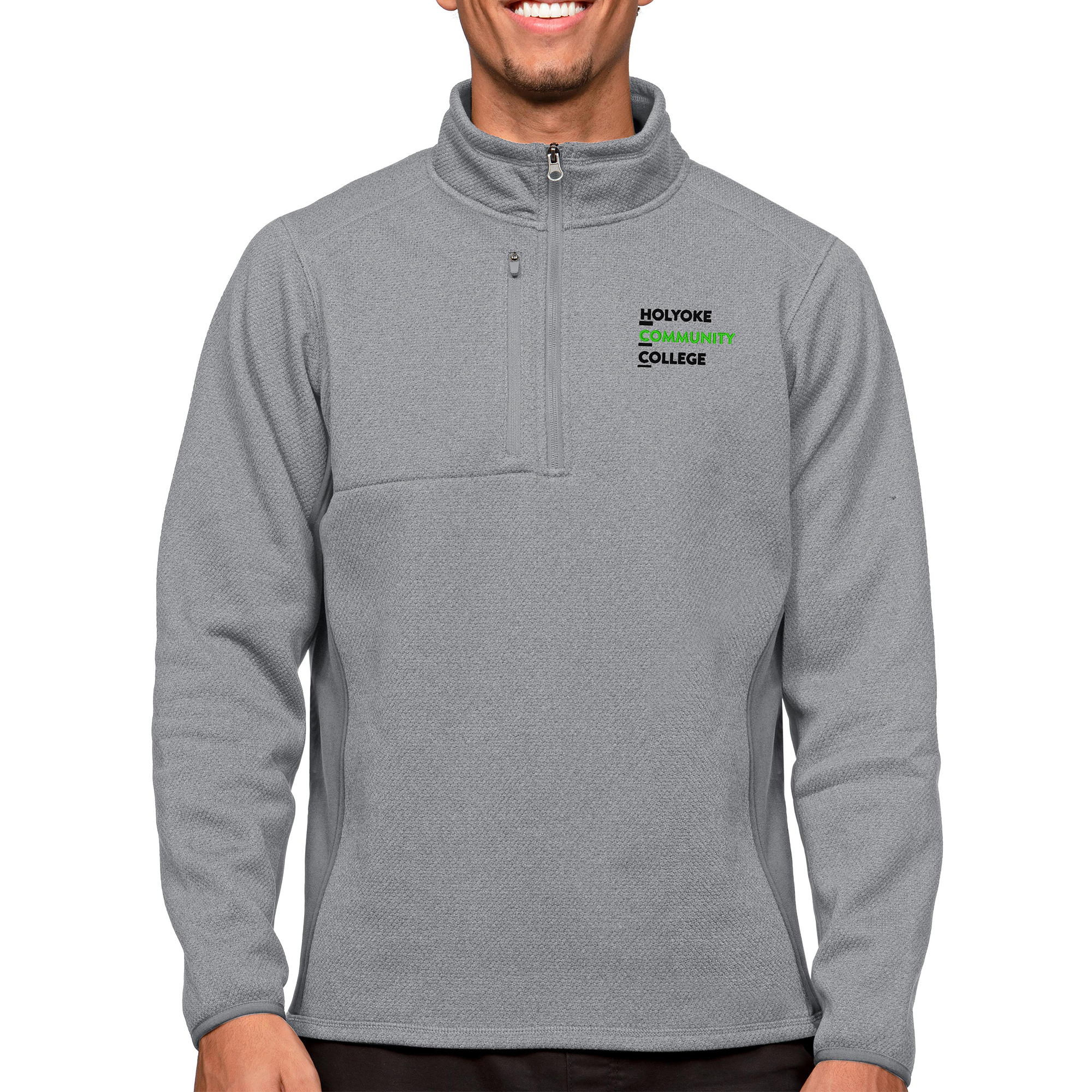 Men's Antigua Heathered Gray Holyoke Community College Course Quarter-Zip Pullover Top