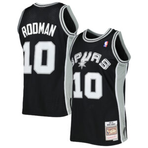 Men's Mitchell & Ness Dennis Rodman Black San Antonio Spurs 2001/02 Hardwood Classics Swingman Jersey