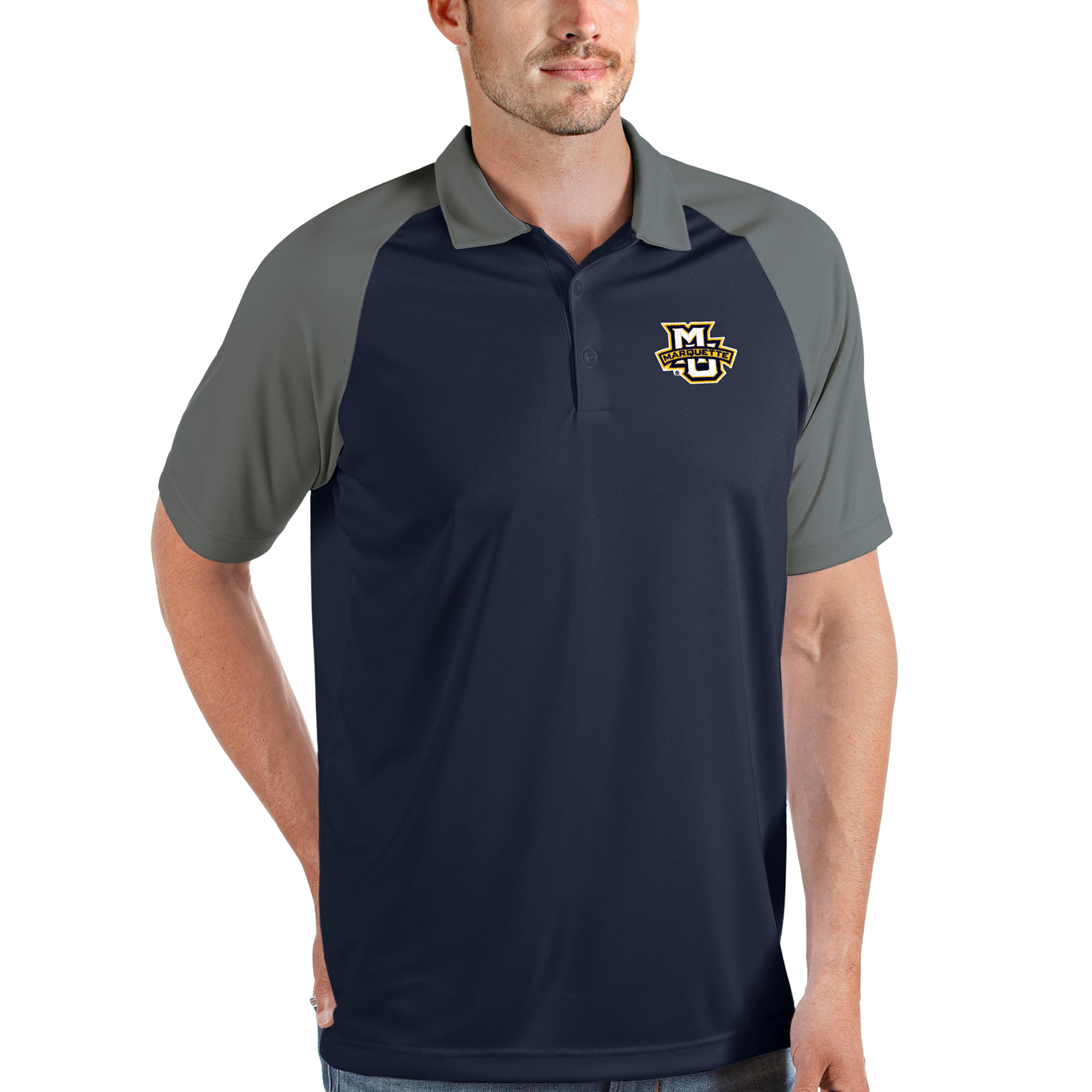 Men's Antigua Navy/Steel Marquette Golden Eagles Nova Polo