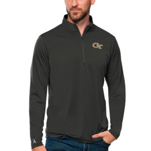 Men's Antigua Charcoal Georgia Tech Yellow Jackets Tribute Quarter-Zip Top