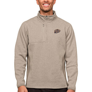 Men's Antigua Oatmeal UTEP Miners Course Quarter-Zip Pullover Top