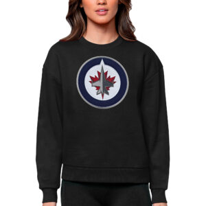 Women's Antigua Black Winnipeg Jets Primary Logo Team Logo Victory Crewneck Pullover Sweatshirt