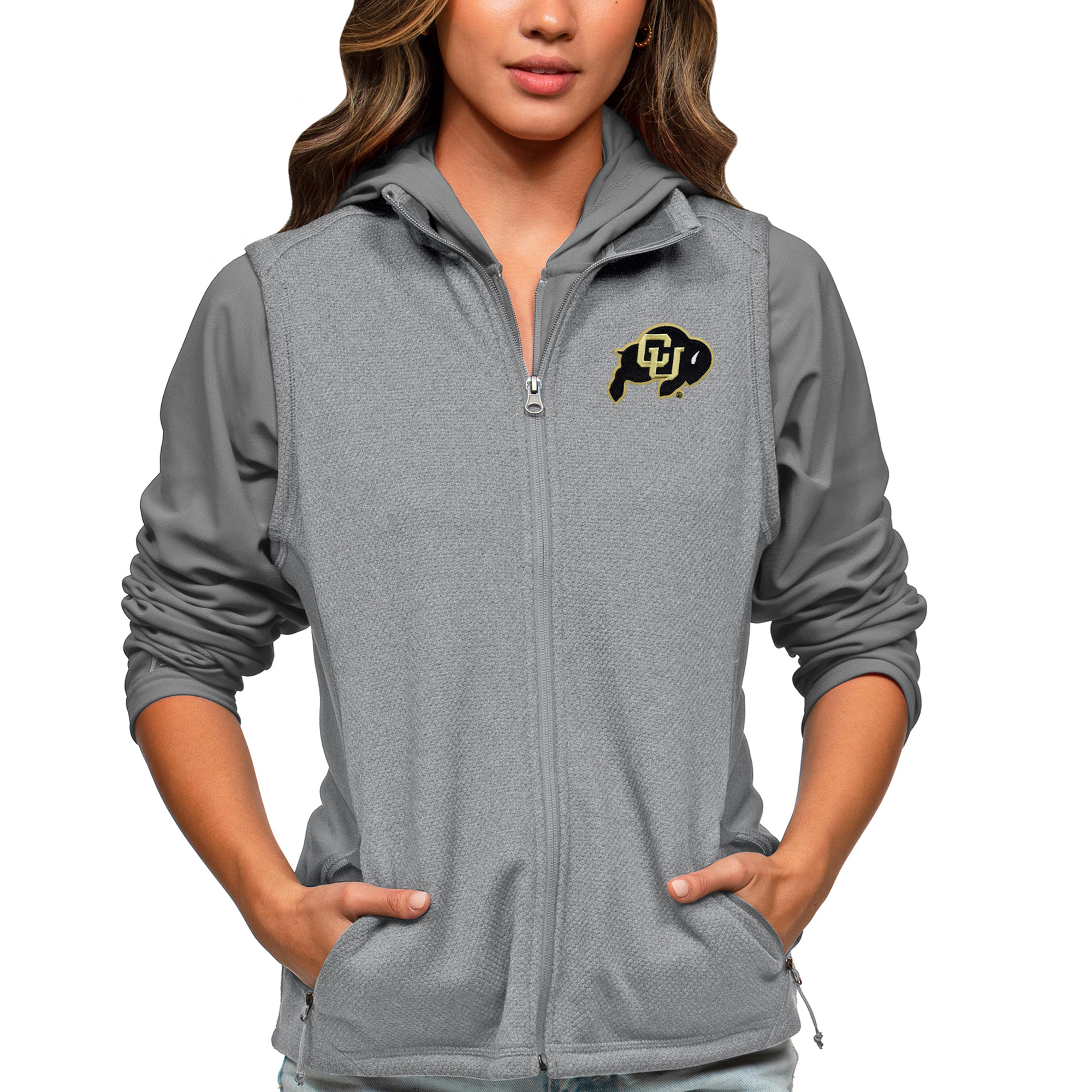 Women's Antigua Heather Gray Colorado Buffaloes Course Full-Zip Vest