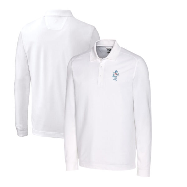 Men's Cutter & Buck White Houston Oilers Advantage Tri-Blend Pique Big & Tall Long Sleeve Throwback Polo