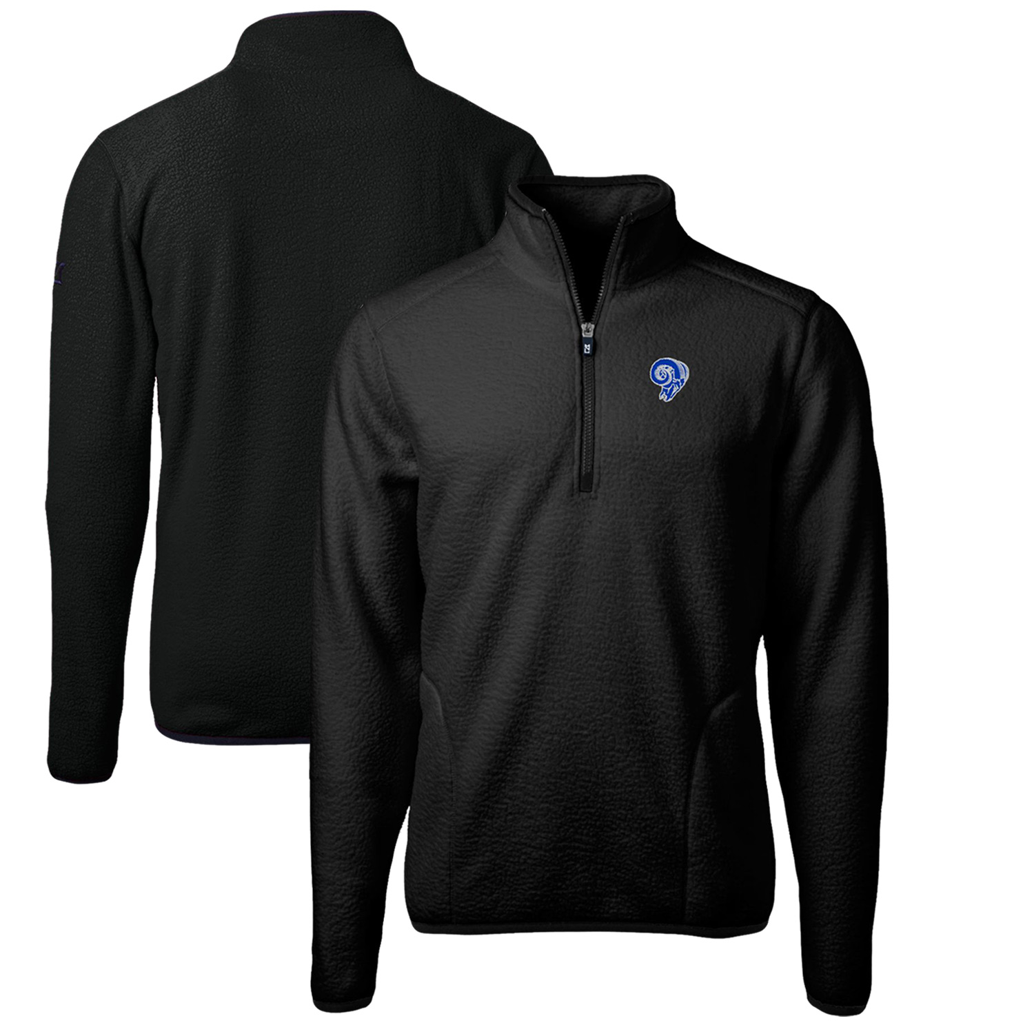 Men's Cutter & Buck Black Los Angeles Rams Cascade Eco Sherpa Fleece Big & Tall Quarter-Zip Throwback Jacket