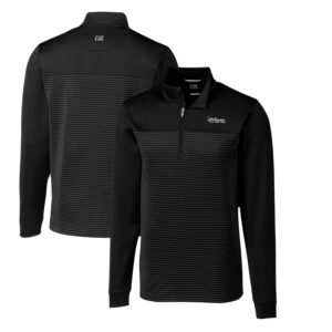 Men's Cutter & Buck Black New York Jets Throwback Logo Traverse Stripe Stretch Quarter-Zip Pullover Top