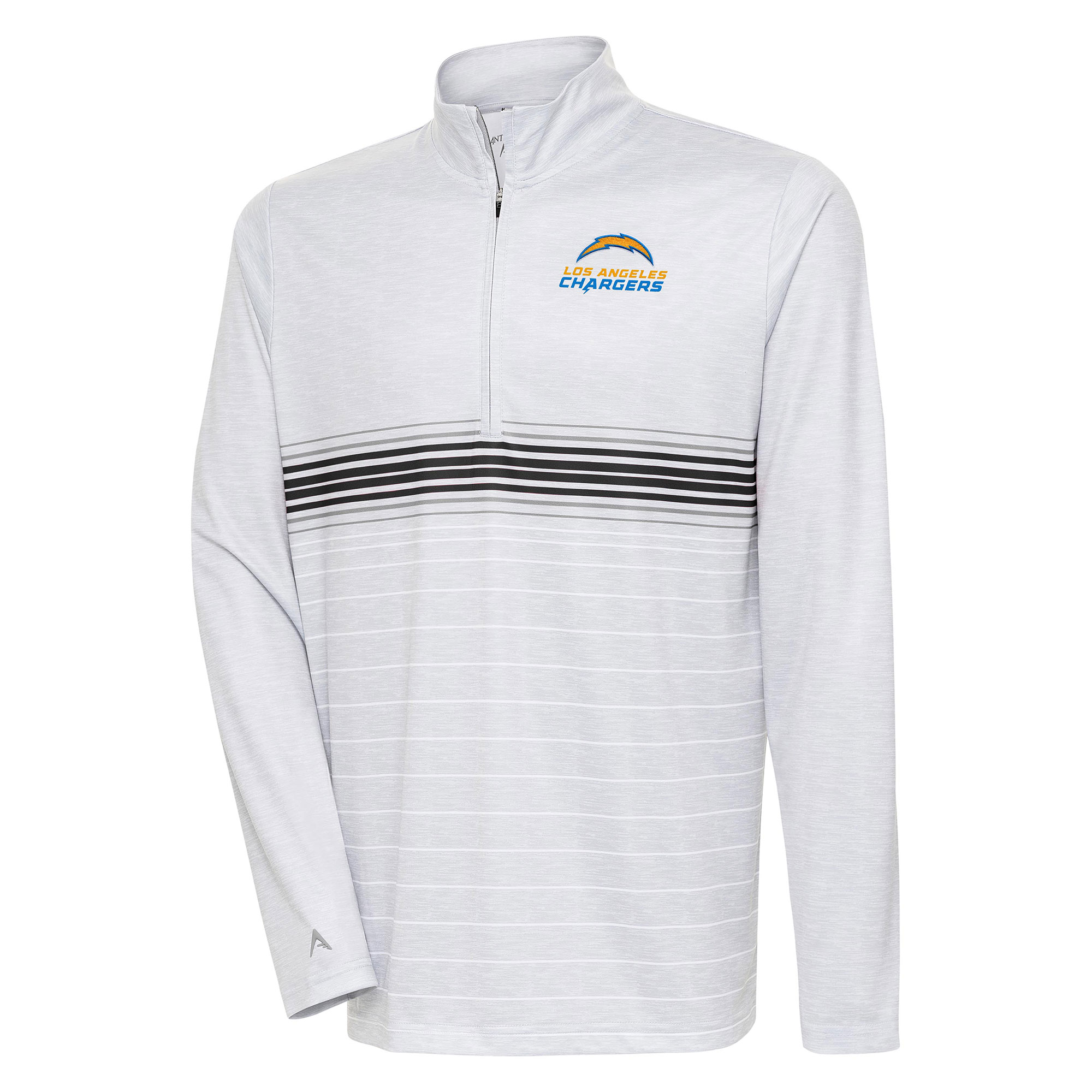 Men's Antigua Heather Gray/Black Los Angeles Chargers Bullseye Quarter-Zip Pullover Top