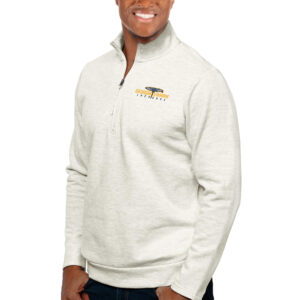 Men's Antigua Cream Georgia Swarm Gambit Quarter-Zip Pullover Top