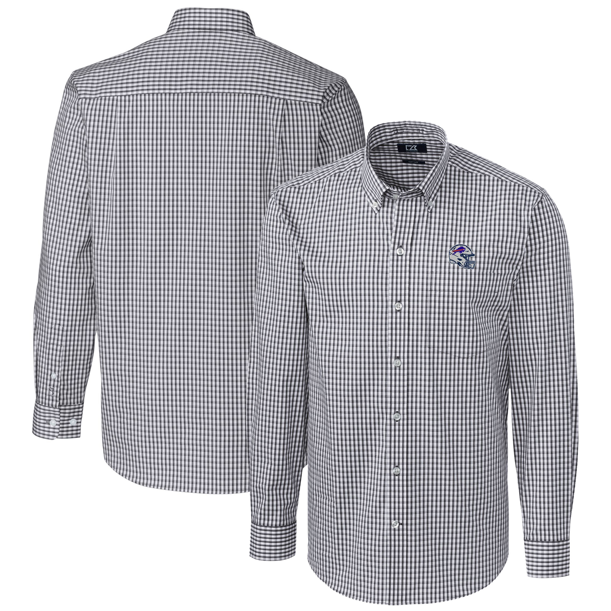 Men's Cutter & Buck Charcoal Buffalo Bills Helmet Easy Care Stretch Gingham Long Sleeve Button-Down Shirt - Image 2