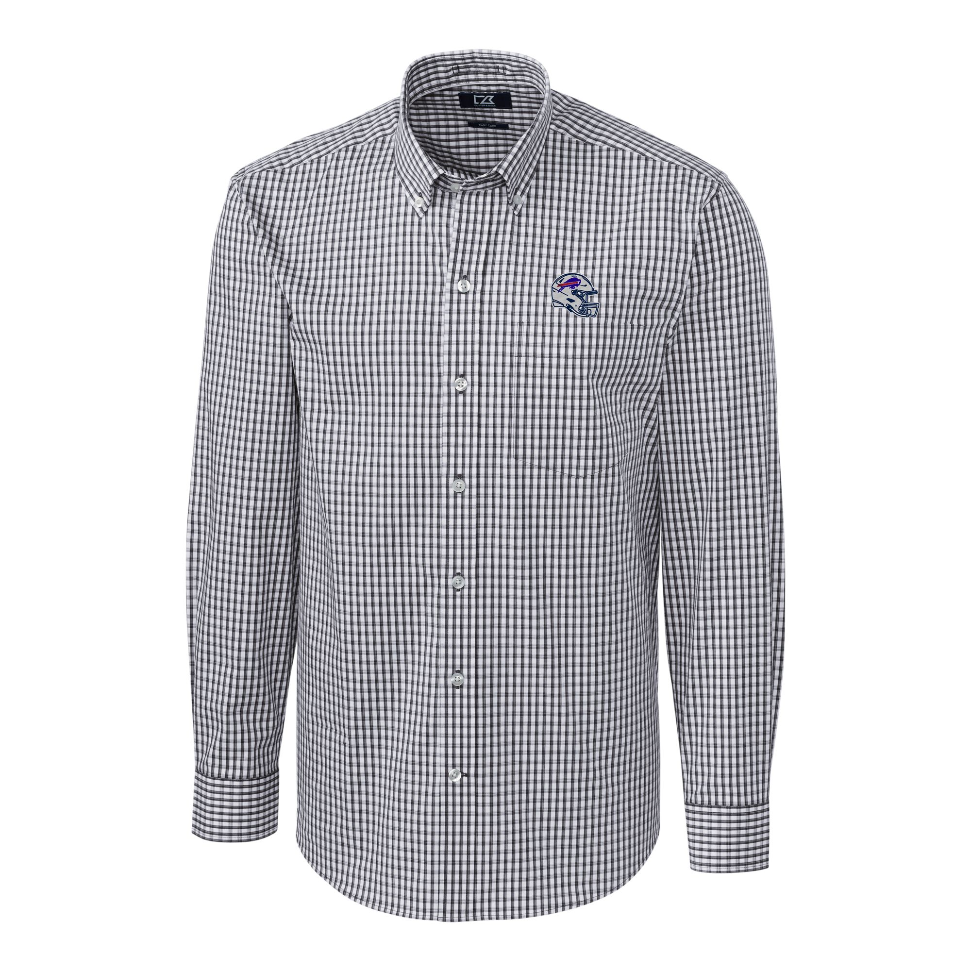 Men's Cutter & Buck Charcoal Buffalo Bills Helmet Easy Care Stretch Gingham Long Sleeve Button-Down Shirt - Image 6