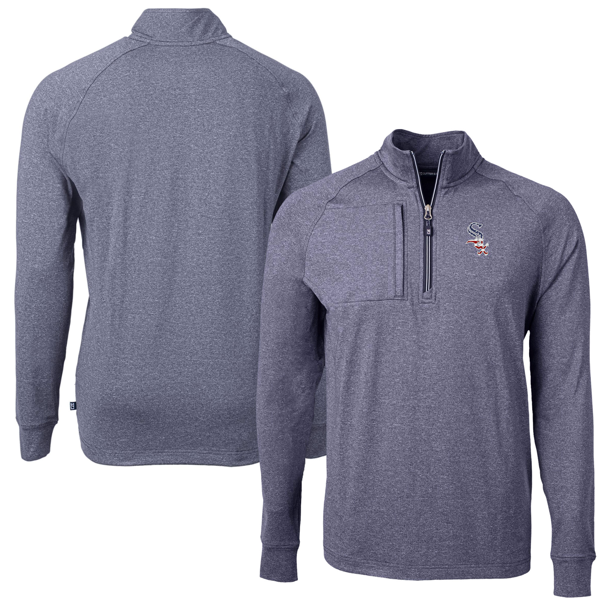 Men's Cutter & Buck Heather Navy Chicago White Sox Americana Logo Big & Tall Adapt Eco Knit Stretch Recycled Quarter-Zip Pullover Top - Image 5