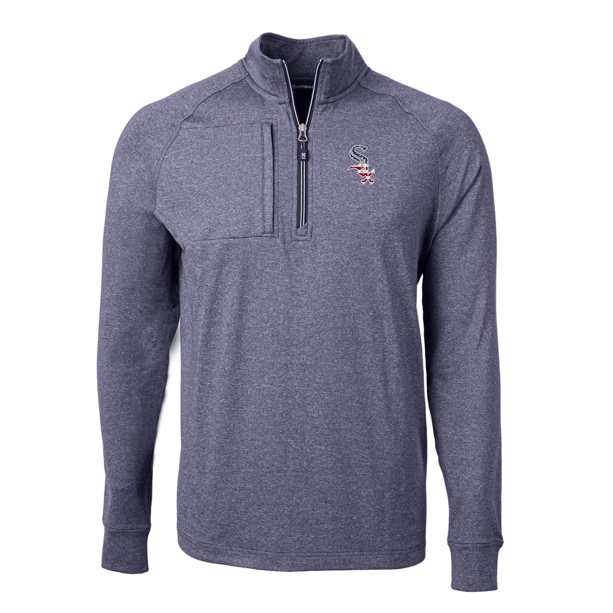 Men's Cutter & Buck Heather Navy Chicago White Sox Americana Logo Big & Tall Adapt Eco Knit Stretch Recycled Quarter-Zip Pullover Top - Image 6