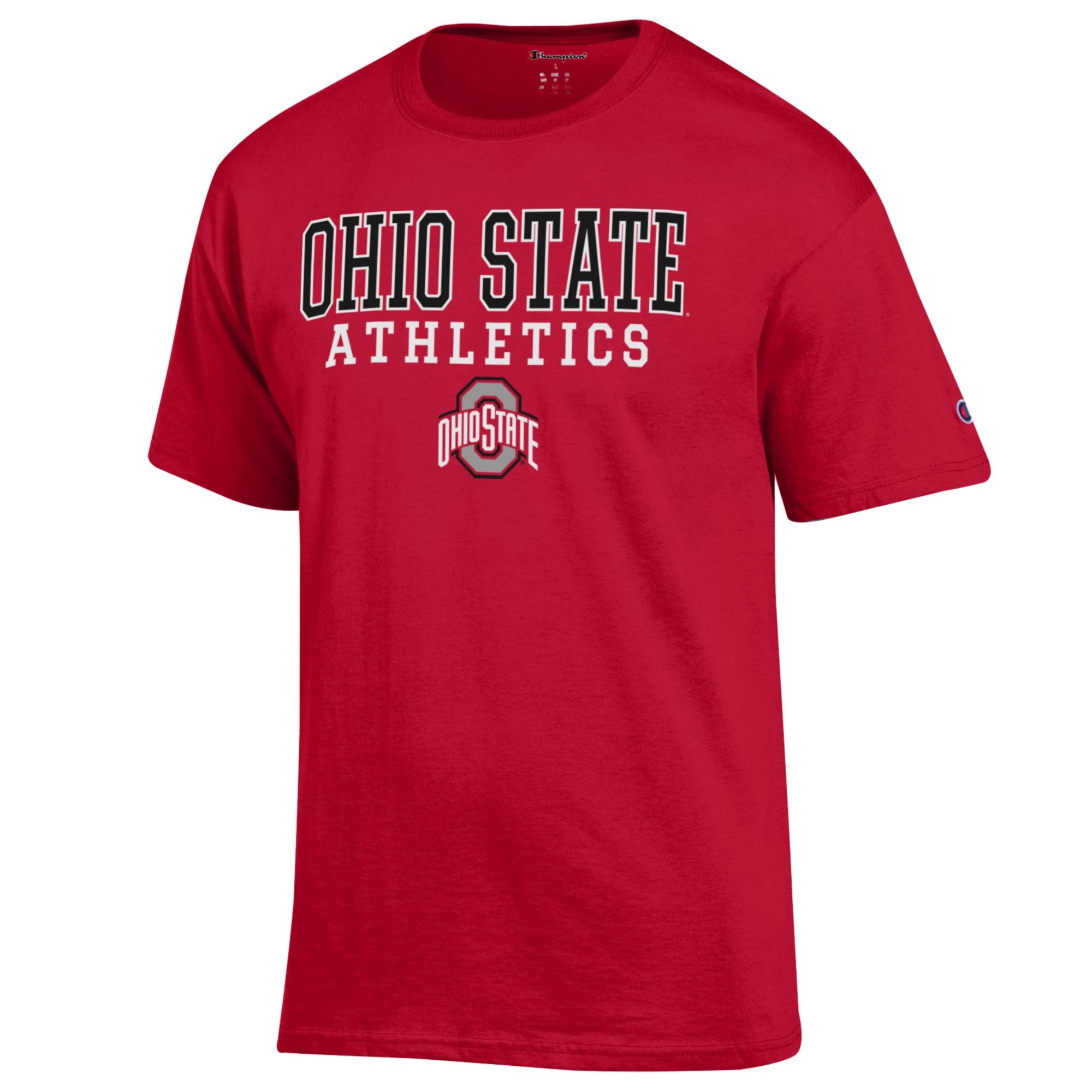 Men's Champion Scarlet Ohio State Buckeyes Athletics Logo Stack T-Shirt - Image 6