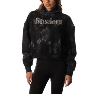 Women's The Wild Collective  Black Pittsburgh Steelers Tie-Dye Cropped Pullover Hoodie