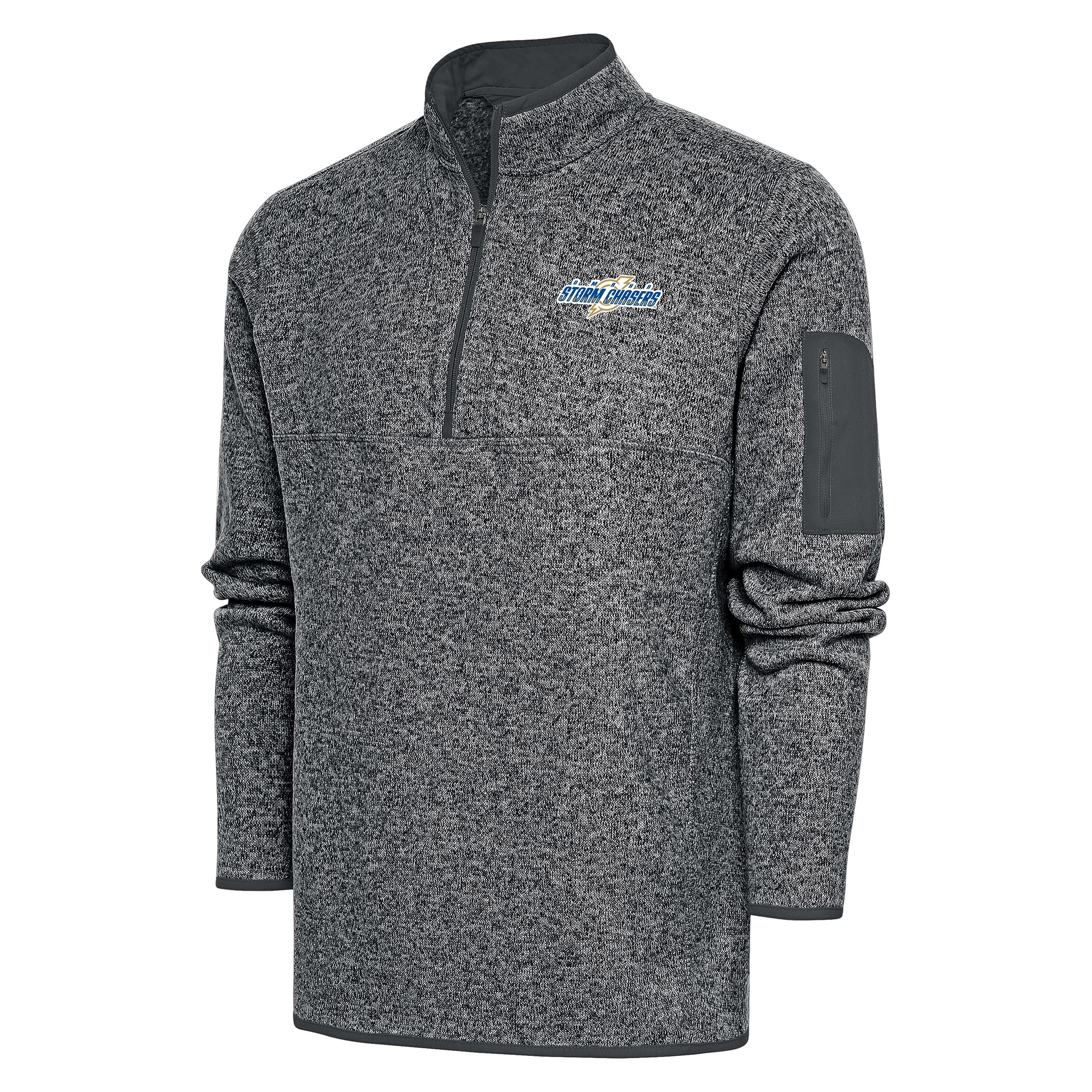 Men's Antigua Heather Charcoal Omaha Storm Chasers Fortune Quarter-Zip Pullover Jacket