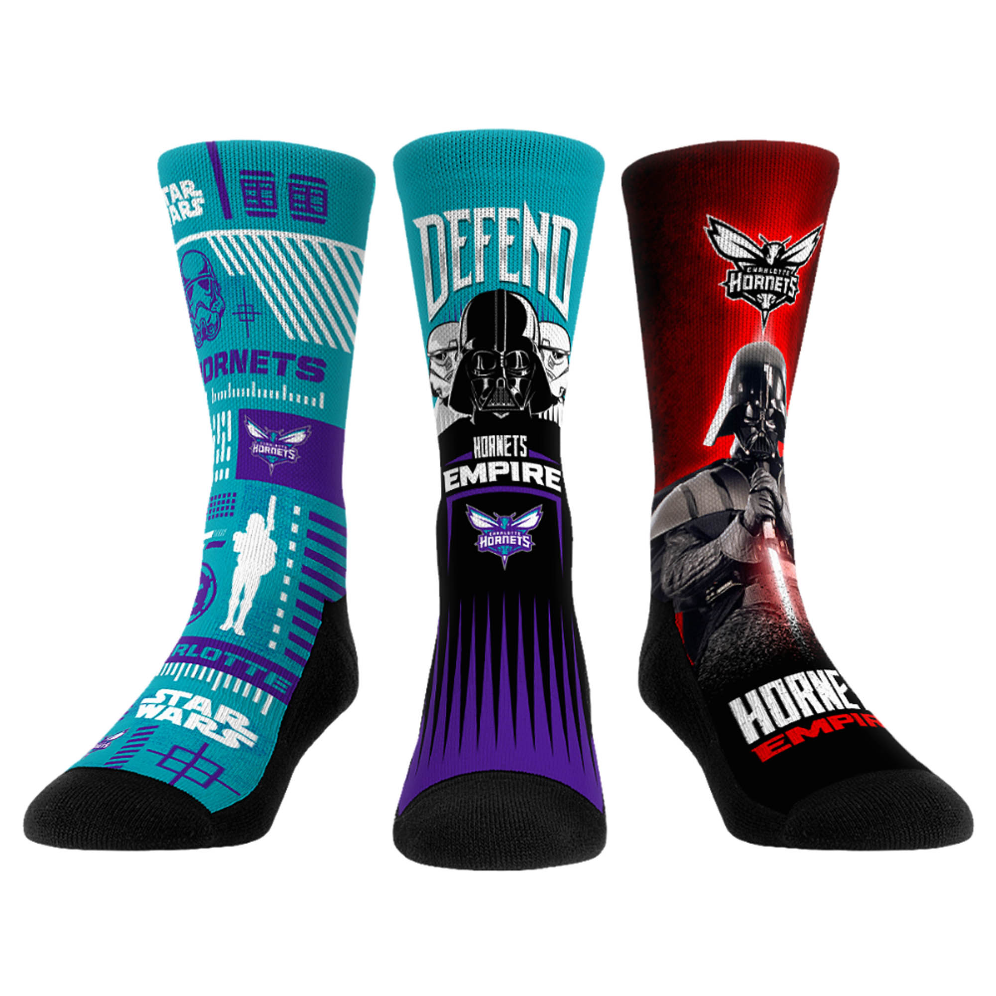Unisex Rock Em Socks Darth Vader & Stormtrooper Teal Charlotte Hornets Three-Pack Star Wars Crew Socks Set - Image 2