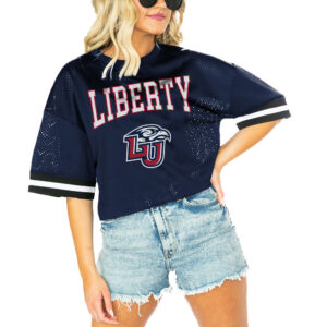 Women's Gameday Couture  Navy Liberty Flames Game Face Fashion Jersey