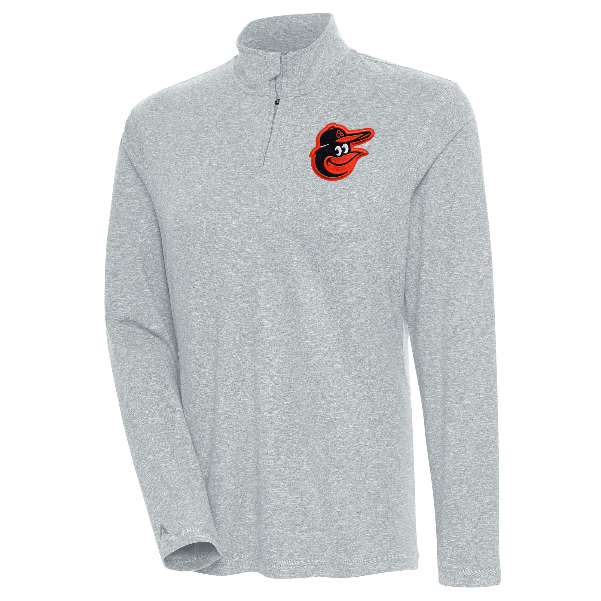 Women's Antigua Heather Gray Baltimore Orioles Confront Quarter-Zip Pullover Top